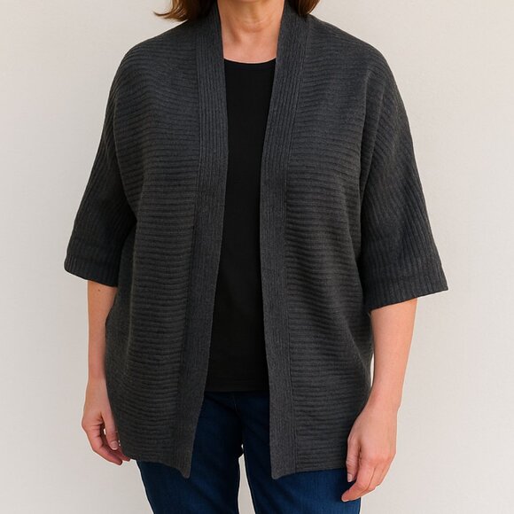 Eileen Fisher Ribbed Grey Merino Wool Cardigan Size Small - Picture 1 of 7